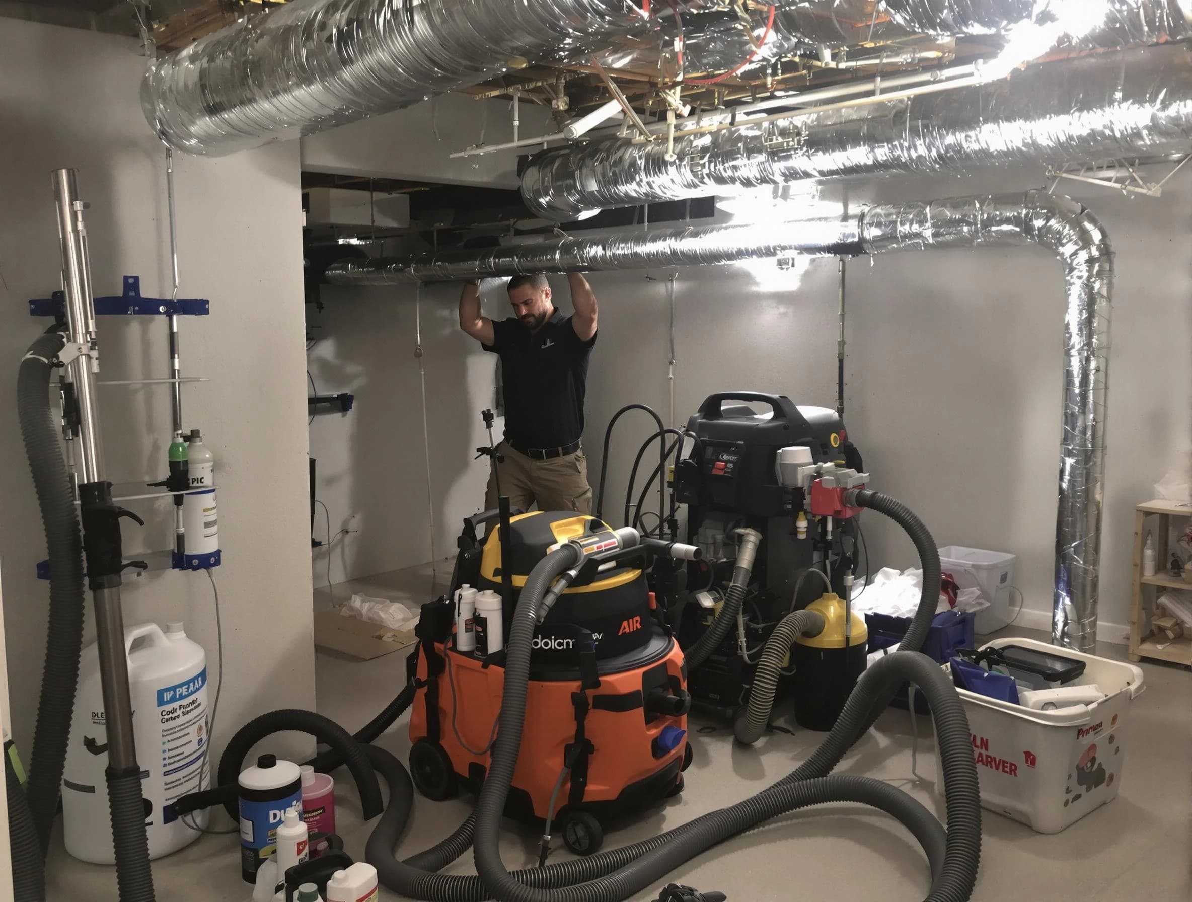 Aurora Air Duct Cleaning specialist performing professional mold removal from air ducts using safety equipment in Aurora