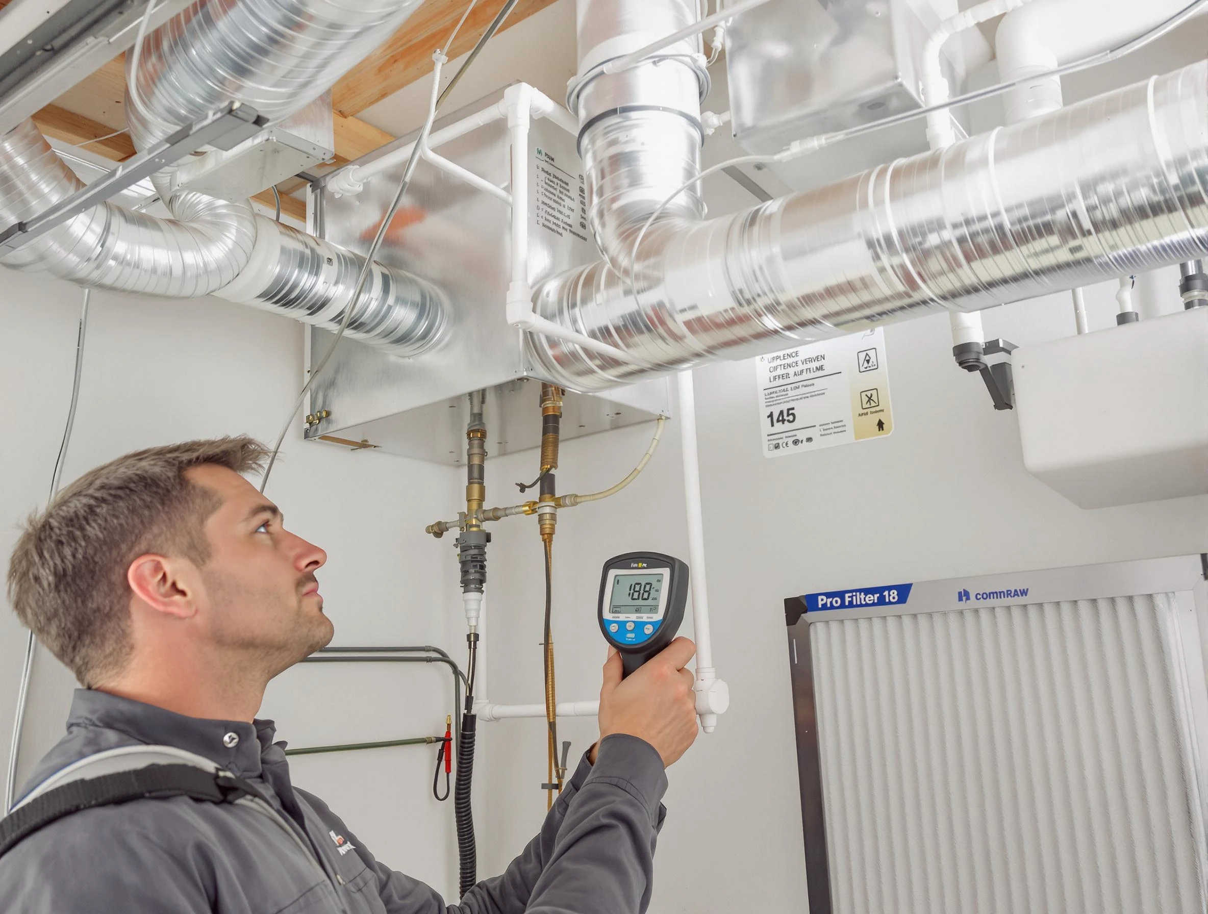Aurora Air Duct Cleaning expert conducting detailed filter system inspection using diagnostic tools in Aurora